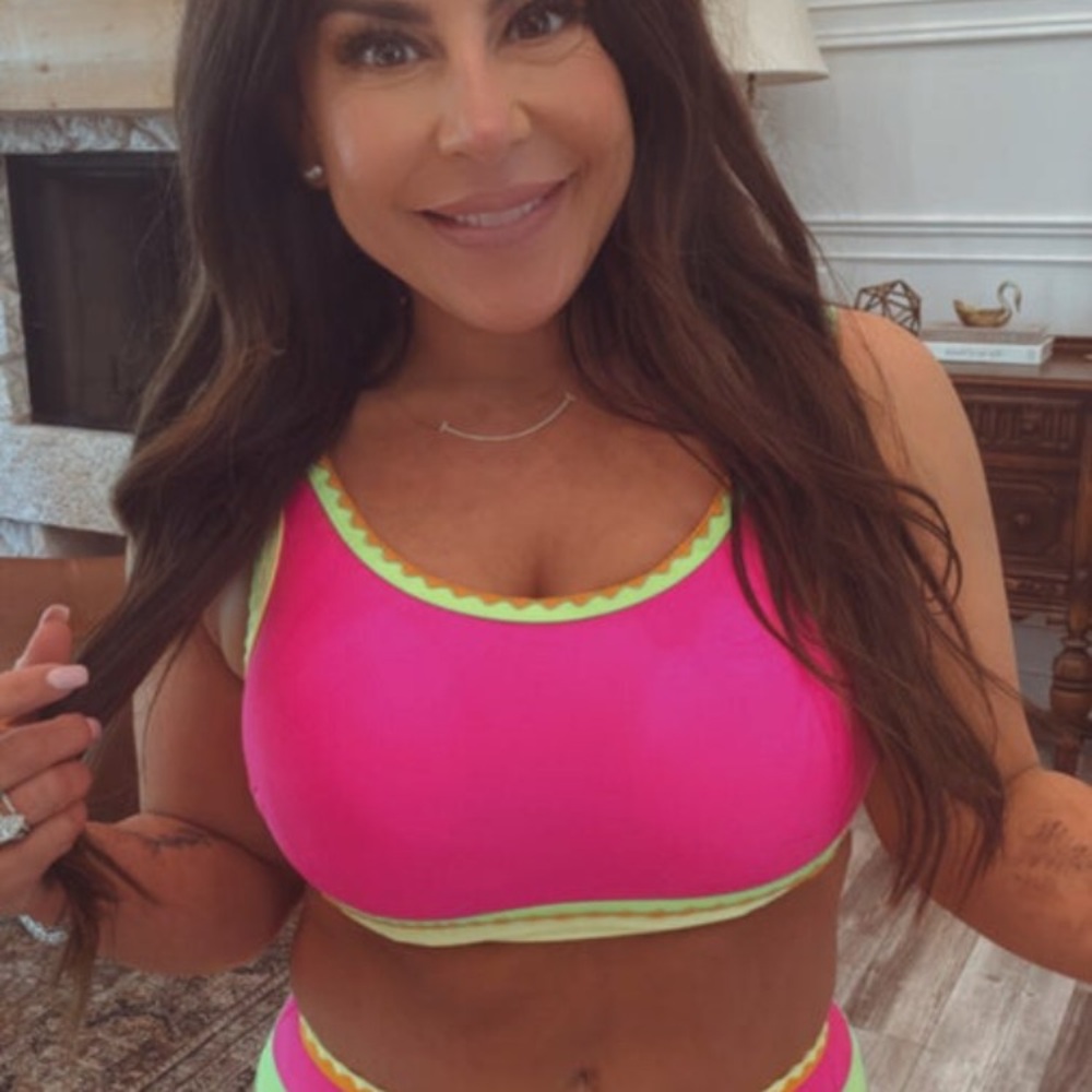 Hot Pink Sporty Bikini Top with Scoop Neckline and Neon Green Bottoms